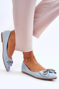 New Eleganckie Baleriny Z Kokardą I Dżetami Niebieskie One Time Damskie Baleriny Klasyczne