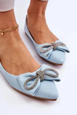 New Eleganckie Baleriny Z Kokardą I Dżetami Niebieskie One Time Damskie Baleriny Klasyczne