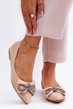 Baleriny Klasyczne>Boto Eleganckie Baleriny Z Kokardą I Dżetami Beżowe One Time