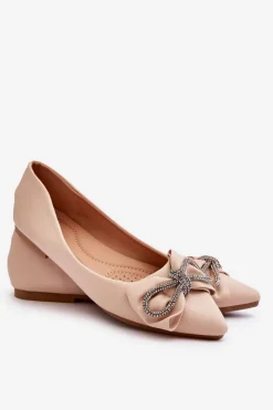 Baleriny Klasyczne>Boto Eleganckie Baleriny Z Kokardą I Dżetami Beżowe One Time