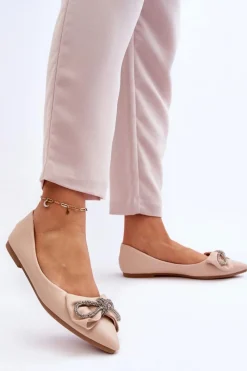 Baleriny Klasyczne></noscript>Boto Eleganckie Baleriny Z Kokardą I Dżetami Beżowe One Time