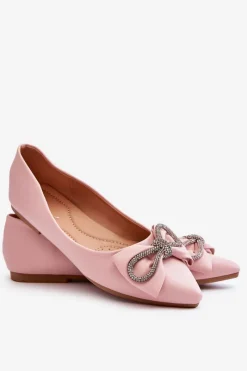 New Boto Eleganckie Baleriny Z Kokardą I Dżetami Różowe One Time