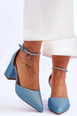 Czółenka Na Słupku|Czółenka Klasyczne>Boto Eleganckie Błyszczące Czółenka Z Dżetami Niebieskie Magic