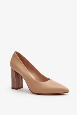 Czółenka Na Słupku|Czółenka Klasyczne>Buty Sergio Leone Eleganckie Czółenka Na Ozdobnym Słupku Sergio Leone PB217 Ciemnobeżowe