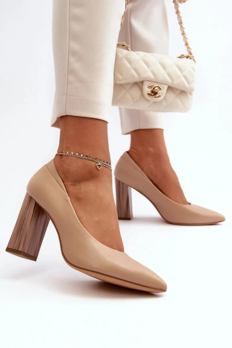 Czółenka Na Słupku|Czółenka Klasyczne>Buty Sergio Leone Eleganckie Czółenka Na Ozdobnym Słupku Sergio Leone PB217 Ciemnobeżowe