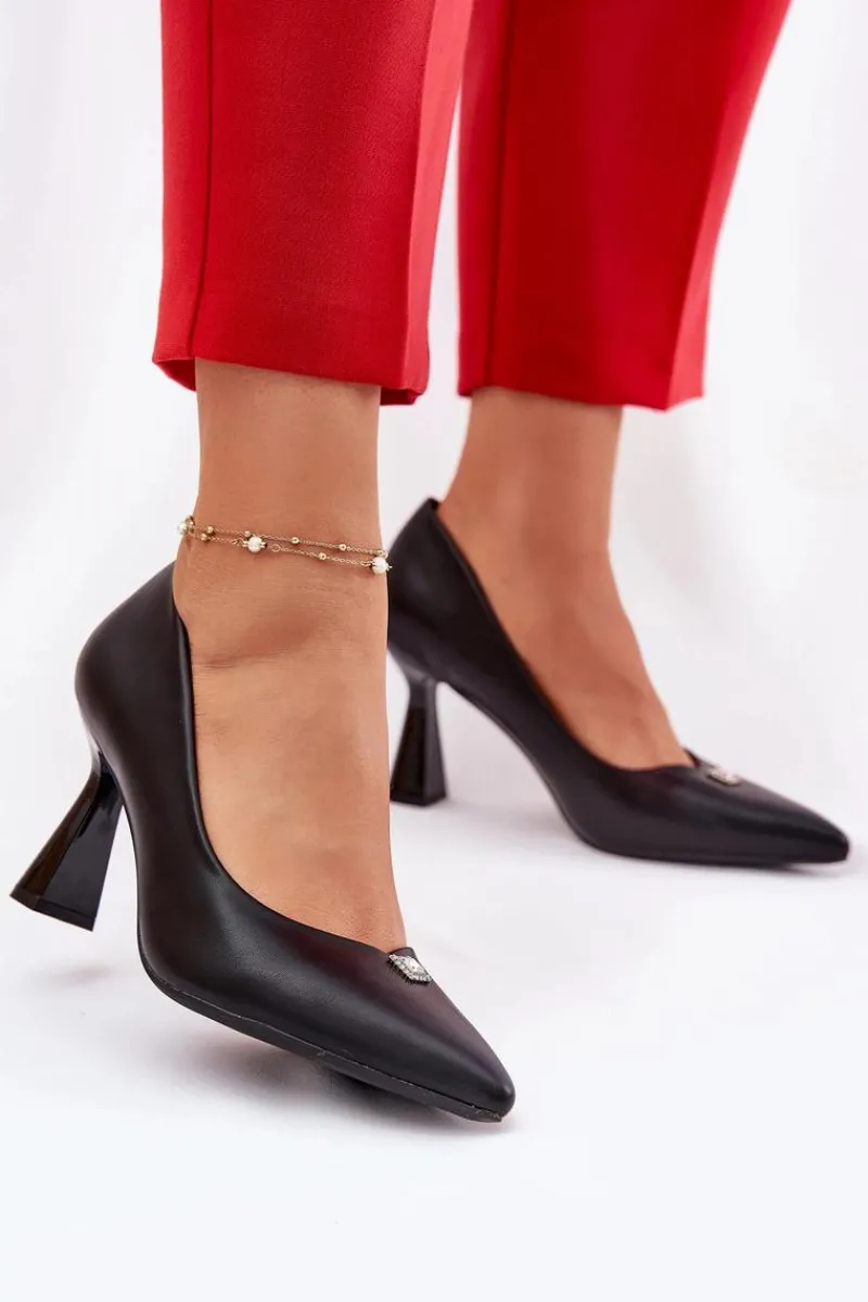 Czółenka Na Słupku|Czółenka Klasyczne>Buty damskie Vinceza Eleganckie Czółenka Na Rozszerzanej Szpilce Vinceza 62222 Czarne Czarny