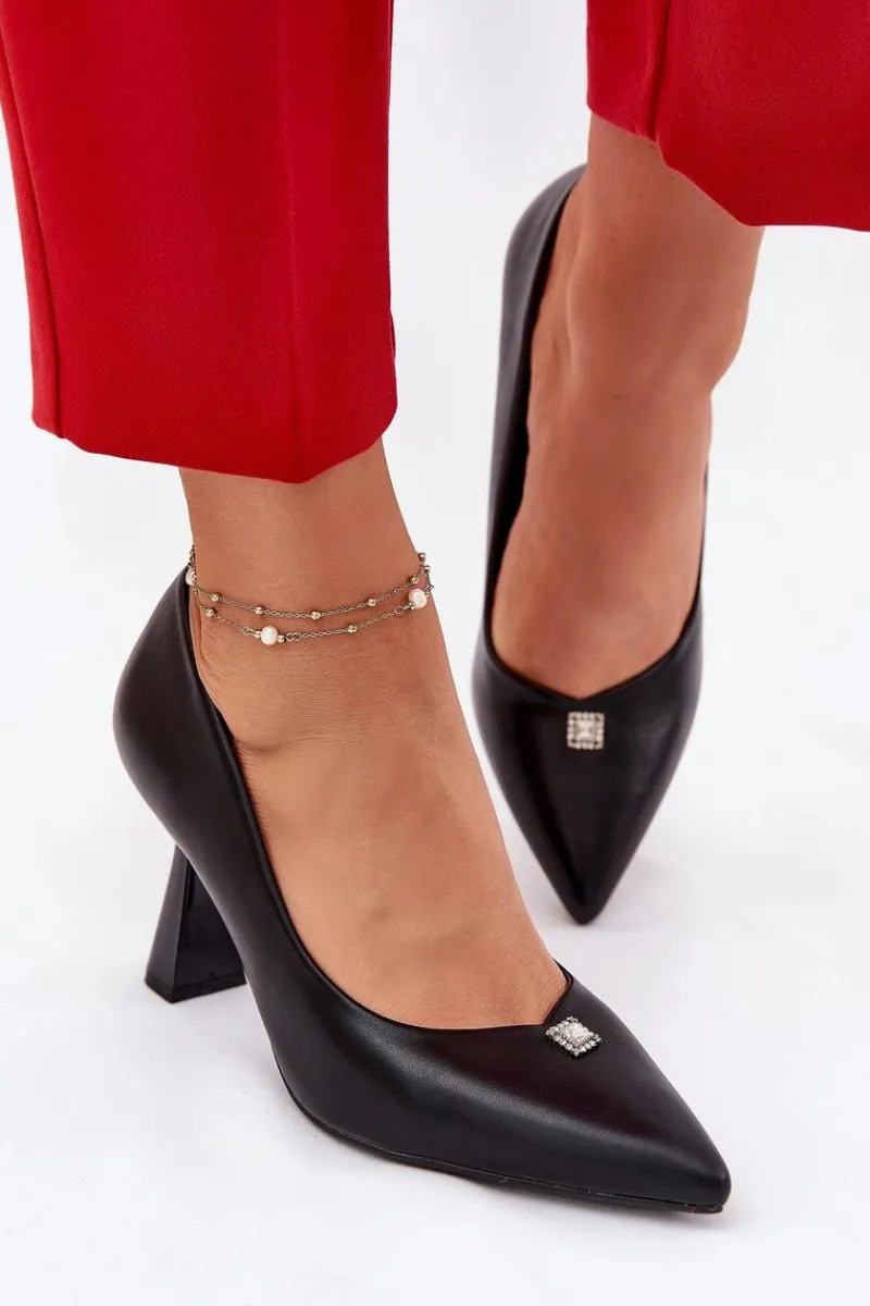 Czółenka Na Słupku|Czółenka Klasyczne>Buty damskie Vinceza Eleganckie Czółenka Na Rozszerzanej Szpilce Vinceza 62222 Czarne Czarny