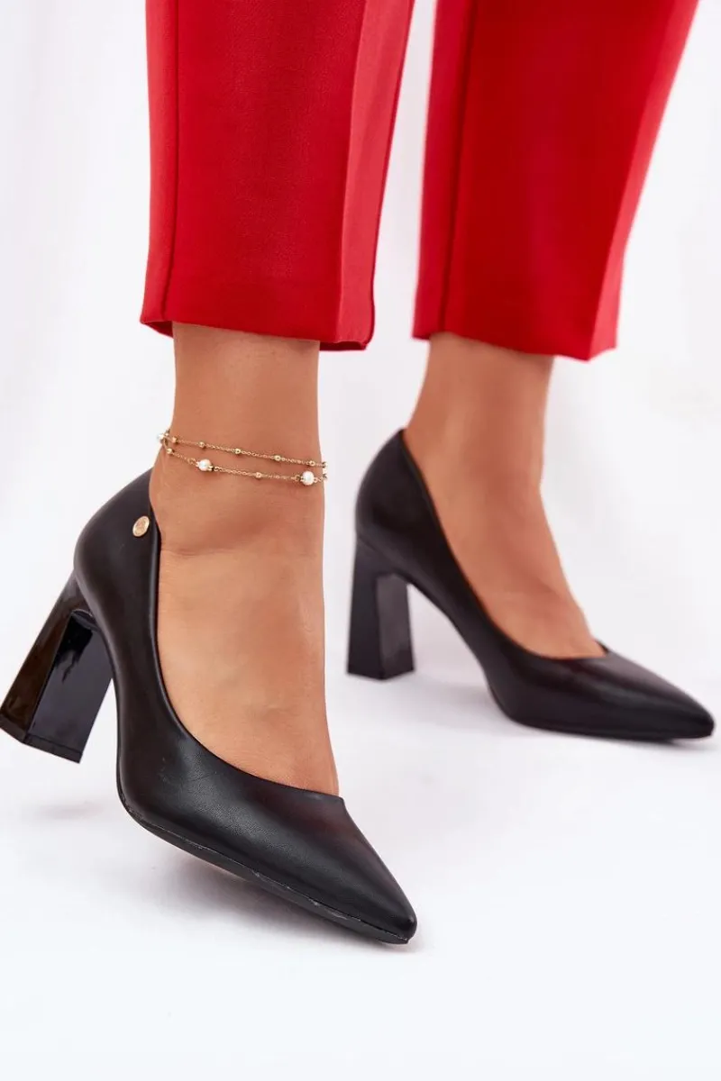 Czółenka Na Słupku|Czółenka Klasyczne>Buty damskie Vinceza Eleganckie Czółenka Na Słupkowym Obcasie Vinceza 62221 Czarne Czarny