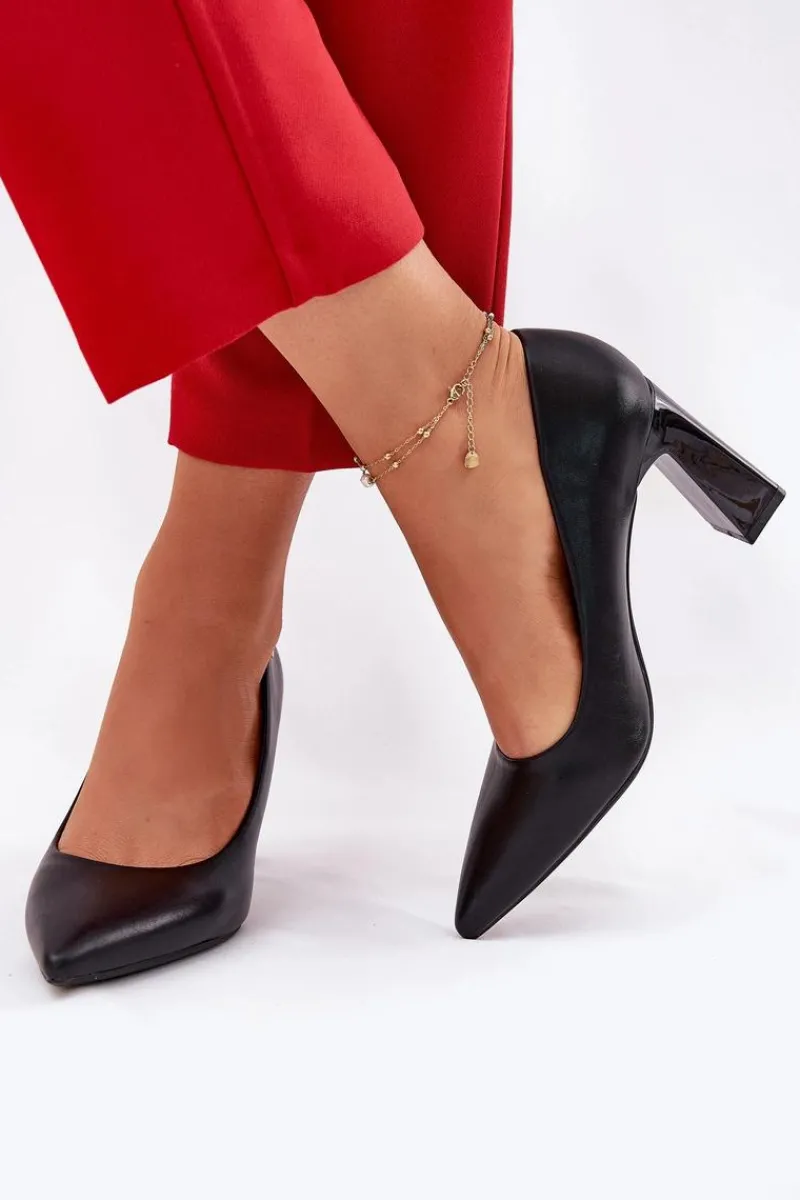 Czółenka Na Słupku|Czółenka Klasyczne>Buty damskie Vinceza Eleganckie Czółenka Na Słupkowym Obcasie Vinceza 62221 Czarne Czarny