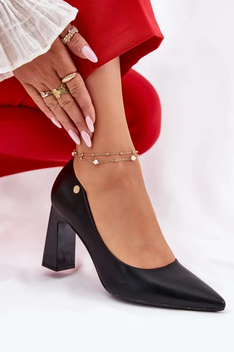 Czółenka Na Słupku|Czółenka Klasyczne>Buty damskie Vinceza Eleganckie Czółenka Na Słupkowym Obcasie Vinceza 62221 Czarne Czarny