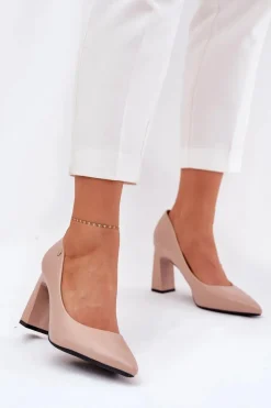 Sale Buty damskie Vinceza Eleganckie Czółenka Na Słupkowym Obcasie Vinceza 62221 Beżowe