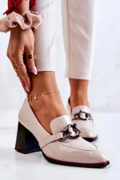 Eleganckie Czółenka Na Słupku Beżowe Callim Damskie Czółenka Na Słupku|Czółenka Klasyczne