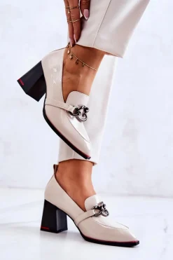 Eleganckie Czółenka Na Słupku Beżowe Callim Damskie Czółenka Na Słupku|Czółenka Klasyczne