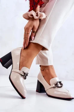 Eleganckie Czółenka Na Słupku Beżowe Callim Damskie Czółenka Na Słupku|Czółenka Klasyczne