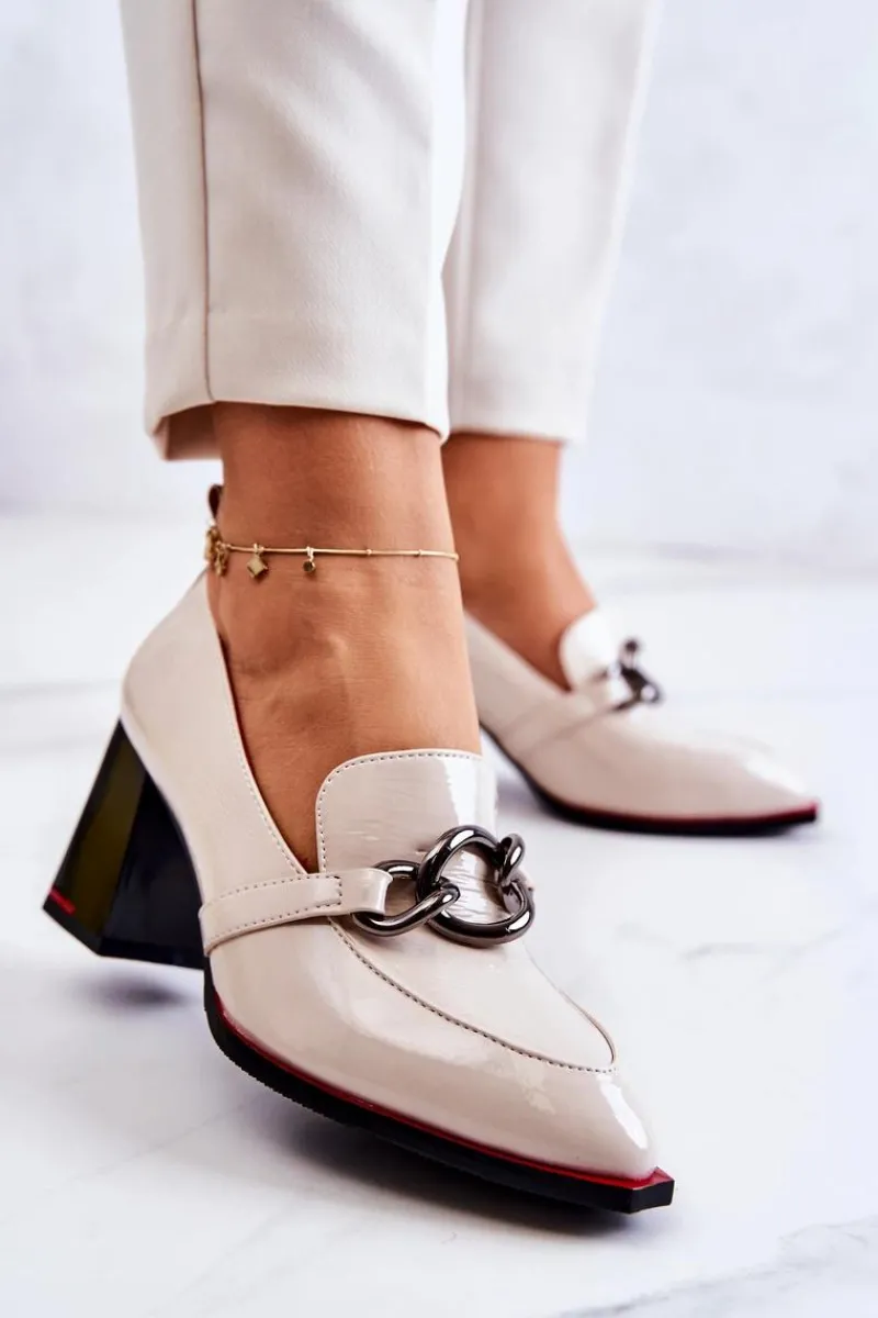 Eleganckie Czółenka Na Słupku Beżowe Callim Damskie Czółenka Na Słupku|Czółenka Klasyczne