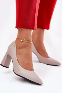 Hot Buty damskie Vinceza Eleganckie Czółenka Na Słupkowym Obcasie Vinceza 62221 Szare Szary