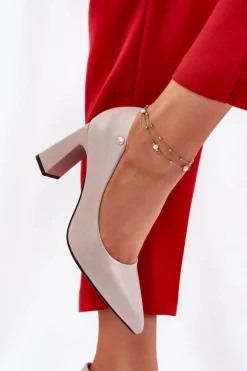 Hot Buty damskie Vinceza Eleganckie Czółenka Na Słupkowym Obcasie Vinceza 62221 Szare Szary