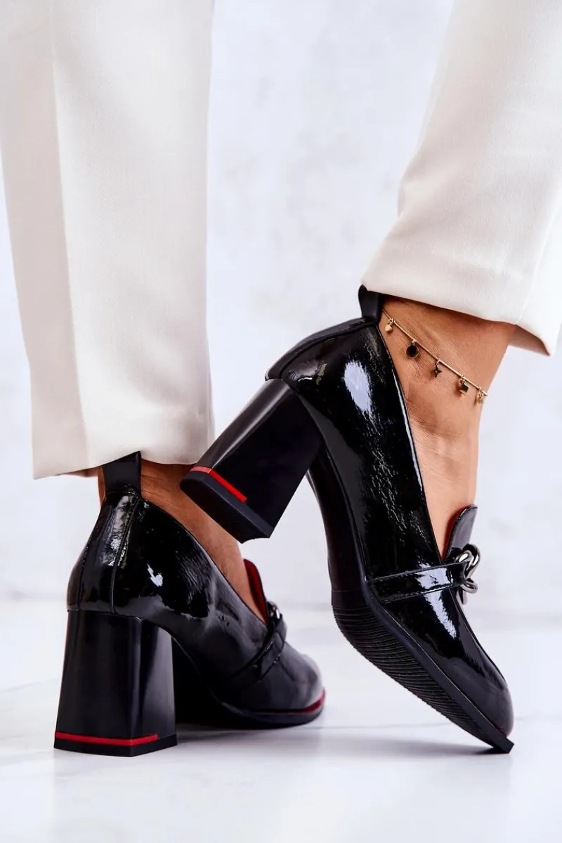 Czółenka Na Słupku|Czółenka Klasyczne>Damskie buty S.Barski Eleganckie Czółenka Na Słupku Czarne Callim