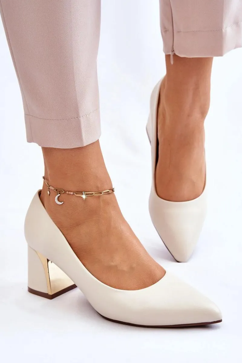 Czółenka Na Słupku|Czółenka Klasyczne>Boto Eleganckie Czółenka Na Słupku Beżowe Emma