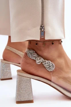 Eleganckie Czółenka W Szpic MR91292-1 Złote Damskie Czółenka Na Słupku|Czółenka Klasyczne