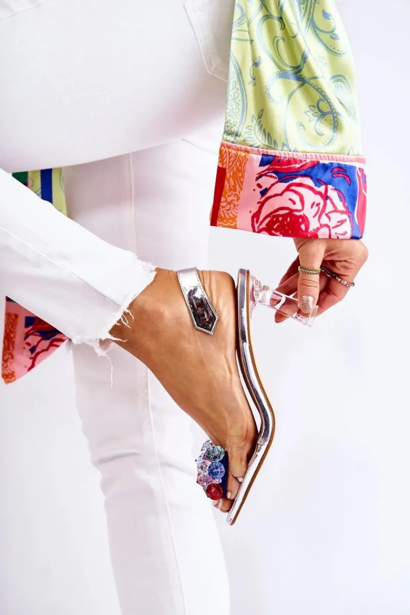 Czółenka Na Platformie|Czółenka Na Słupku>Damskie buty S.Barski Eleganckie Czółenka Z Ozdobą Srebrne Amalia