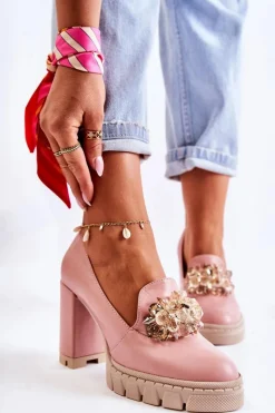 Clearance Boto Eleganckie Czółenka Z Ozdobą Gładkie Różowo-Beżowe Caterine