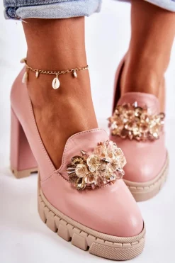 Clearance Boto Eleganckie Czółenka Z Ozdobą Gładkie Różowo-Beżowe Caterine