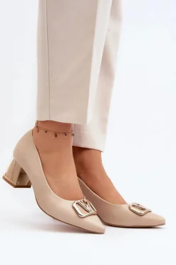 Czółenka Na Platformie|Czółenka Na Słupku>Laura Messi Eleganckie Czółenka Z Ozdobą 2740 Beżowe