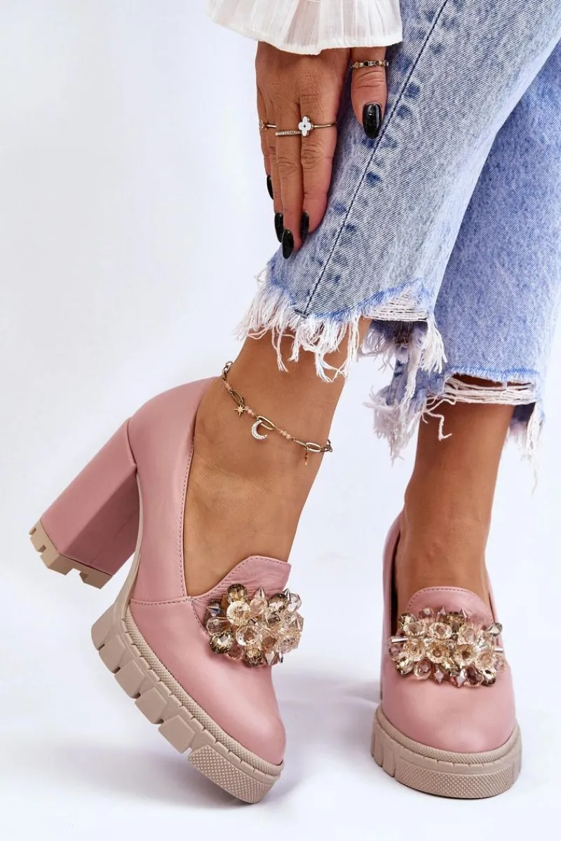 Outlet Eleganckie Czółenka Z Ozdobą Gładkie Różowe Caterine Damskie Czółenka Na Platformie|Czółenka Na Słupku