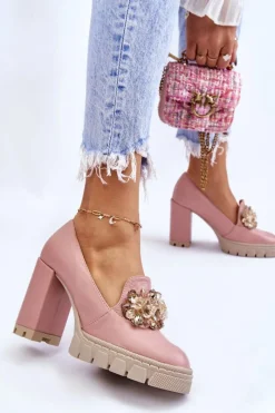 Outlet Eleganckie Czółenka Z Ozdobą Gładkie Różowe Caterine Damskie Czółenka Na Platformie|Czółenka Na Słupku