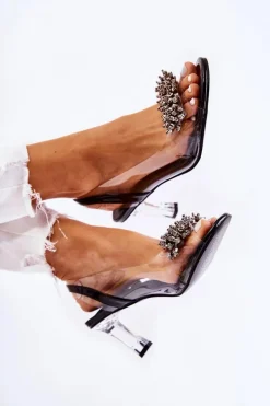 Outlet Damskie buty S.Barski Eleganckie Czółenka Z Ozdobą Czarne Phenia