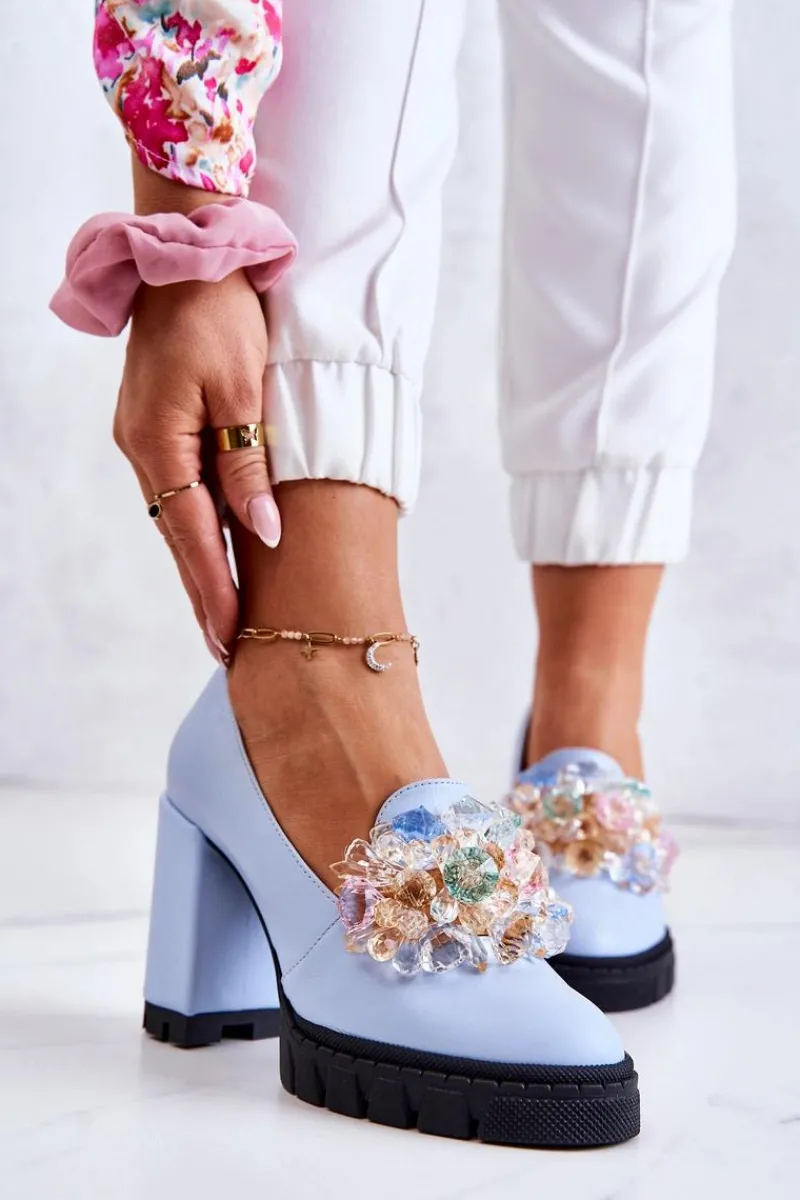 Czółenka Na Platformie|Czółenka Na Słupku>Boto Eleganckie Czółenka Z Ozdobą Gładkie Niebieskie Caterine