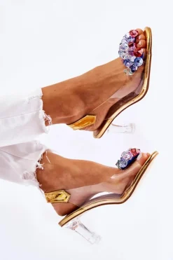 Best Eleganckie Czółenka Z Ozdobą Złote Amalia Damskie Czółenka Na Platformie|Czółenka Na Słupku