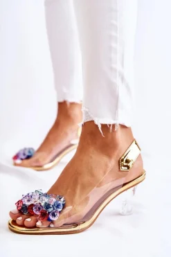 Best Eleganckie Czółenka Z Ozdobą Złote Amalia Damskie Czółenka Na Platformie|Czółenka Na Słupku