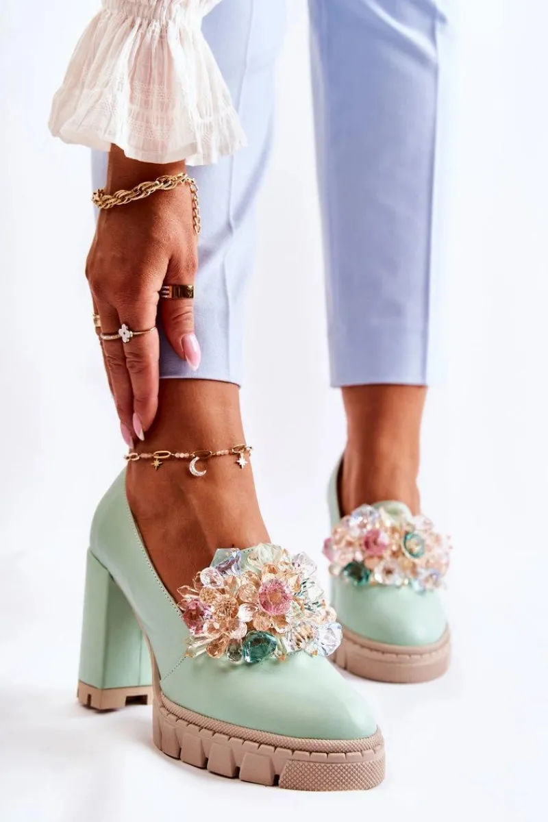 Clearance Eleganckie Czółenka Z Ozdobą Gładkie Zielone Caterine Damskie Czółenka Na Platformie|Czółenka Na Słupku