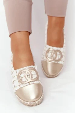 Sale Eleganckie Damskie Espadryle Złote Be My Love Damskie Czarne Espadryle