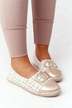 Sale Eleganckie Damskie Espadryle Złote Be My Love Damskie Czarne Espadryle