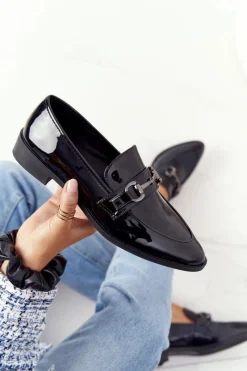 Sale Damskie buty S.Barski Eleganckie Damskie Mokasyny S.Barski Lakierowane Czarne