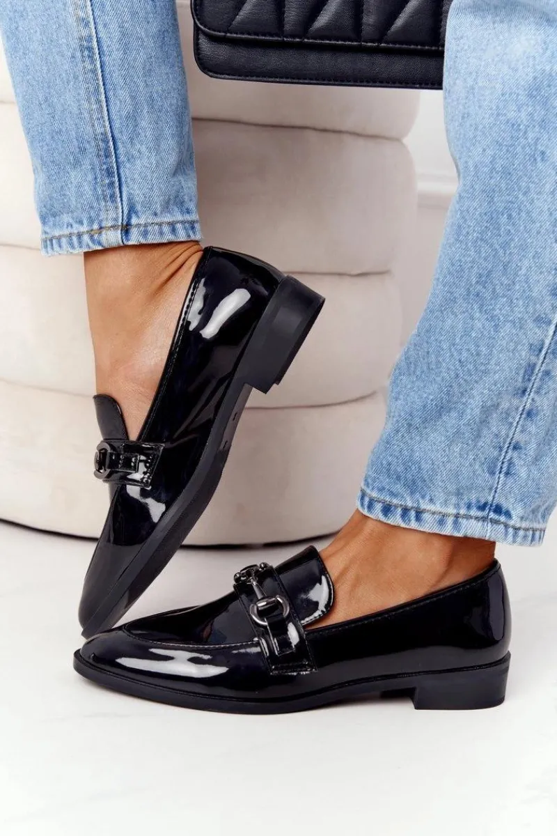 Sale Damskie buty S.Barski Eleganckie Damskie Mokasyny S.Barski Lakierowane Czarne