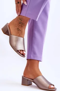 Klapki Na Obcasie|Klapki Damskie Klasyczne>Buty Sergio Leone Eleganckie Gładkie Klapki Sergio Leone KL317 Ciemnosrebrne