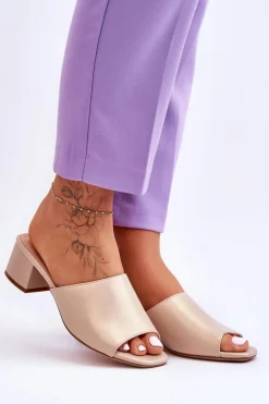 New Buty Sergio Leone Eleganckie Gładkie Klapki Sergio Leone KL317 Beżowe