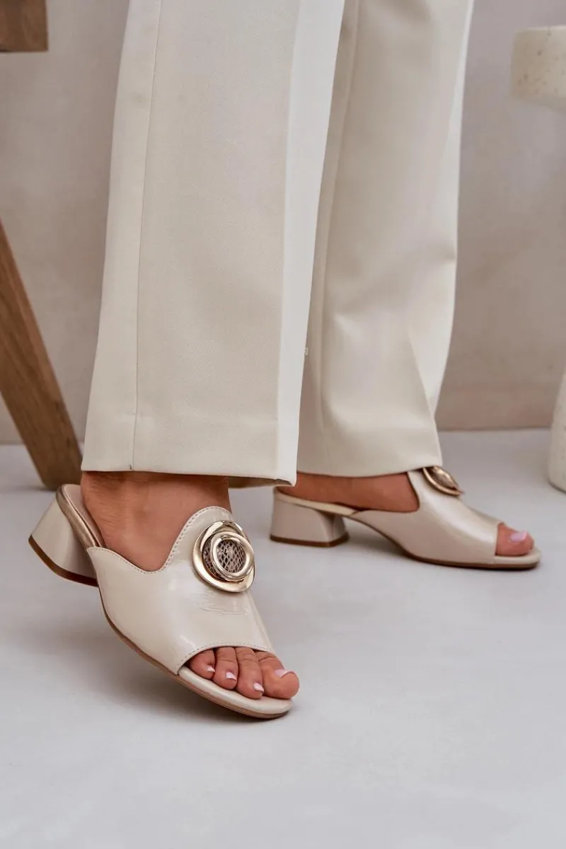 Klapki Na Obcasie|Klapki Damskie Klasyczne>Boto Eleganckie Klapki Damskie Na Niskim Obcasie Z Ozdobą Beżowe Feledis