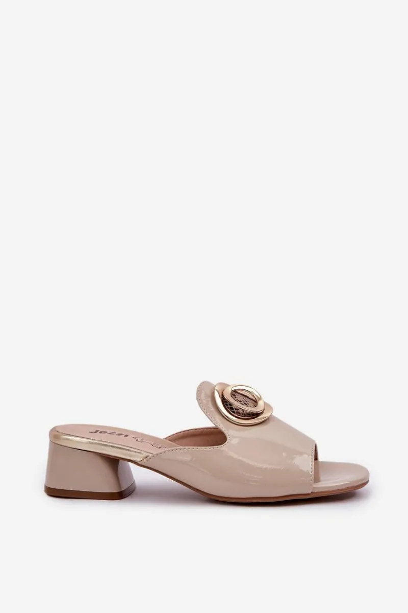 Klapki Na Obcasie|Klapki Damskie Klasyczne>Boto Eleganckie Klapki Damskie Na Niskim Obcasie Z Ozdobą Beżowe Feledis