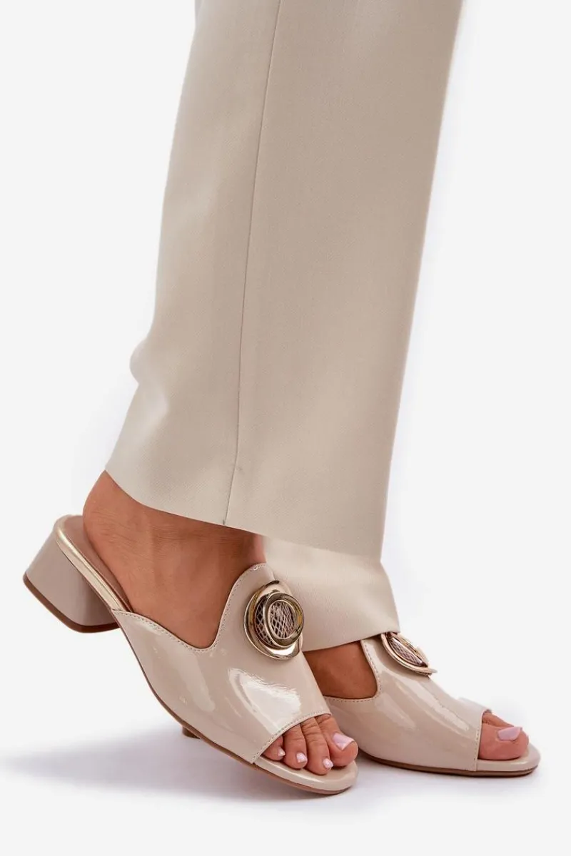 Klapki Na Obcasie|Klapki Damskie Klasyczne>Boto Eleganckie Klapki Damskie Na Niskim Obcasie Z Ozdobą Beżowe Feledis