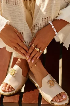 Eleganckie Klapki Damskie Błyszczące Z Ozdobą S.Barski KV27-050 Złote Damskie Klapki Damskie Klasyczne