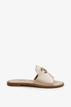 Eleganckie Klapki Damskie Błyszczące Z Ozdobą S.Barski KV27-050 Złote Damskie Klapki Damskie Klasyczne