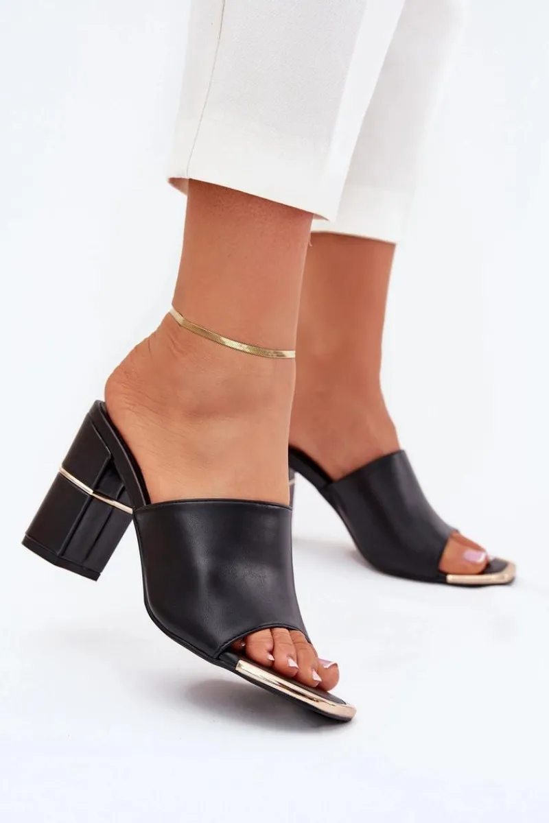 Klapki Na Obcasie|Klapki Damskie Klasyczne>Boto Eleganckie Klapki Damskie Na Słupku Czarne Raiza