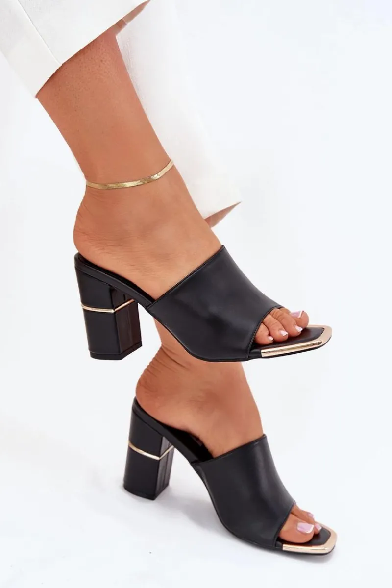 Klapki Na Obcasie|Klapki Damskie Klasyczne>Boto Eleganckie Klapki Damskie Na Słupku Czarne Raiza