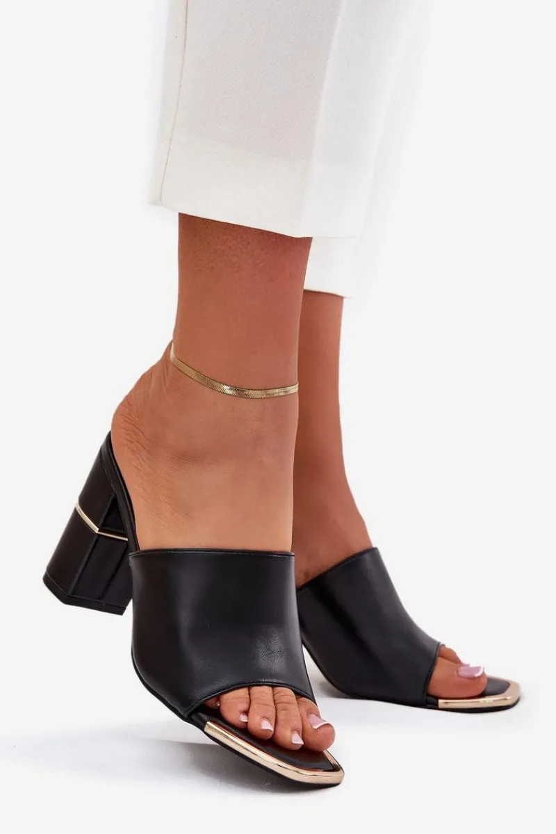 Klapki Na Obcasie|Klapki Damskie Klasyczne>Boto Eleganckie Klapki Damskie Na Słupku Czarne Raiza