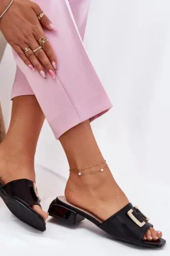 Discount Buty damskie Vinceza Eleganckie Klapki Damskie Na Klocku Ze Złotym Detalem Vinceza 62229 Czarne Czarny